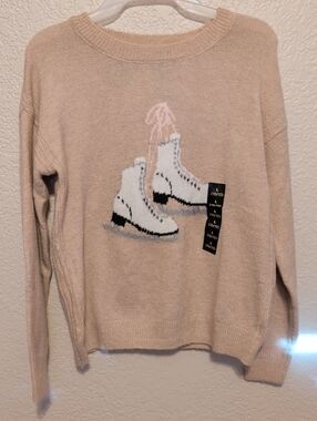 art class Beige Crewneck Sweater with Ice Skate Graphic